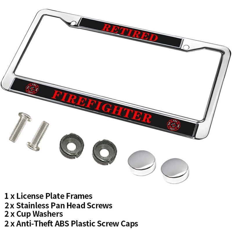 Image of Retired Firefighter Pride Weather-Proof License Plate Frame Firefighter Faith License Plate Frame for Family Members