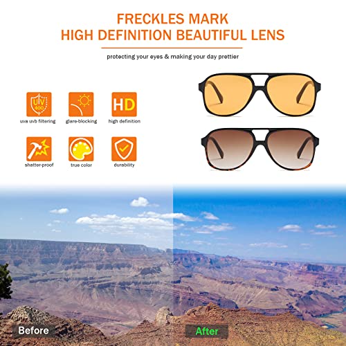 Image of Freckles Mark Vintage Retro 70s Sunglasses for Women Men Classic Large Square Aviator Trendy Glasses