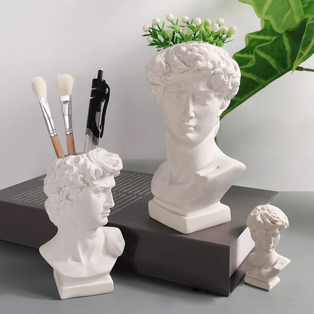 Queenbox 2.5x1.5in Mini David Resin Bust Figurines, Classic Italy Art Statue Sculpture for Artist Painter Home Office Hotel Shelf, White S