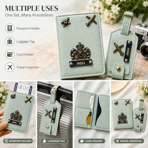 Image of Eco Leather Unisex Passport Cover and Luggage Tags (Mint Green)