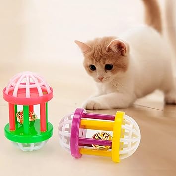 Pups&PetsToy Ball with Bell, Pet Toy Cat Bell Ball Cat Toy with Bell Cat Jingle Balls for Cats Kitten, Plastic Cat Toys Jingle Balls Pounce Chase Rattle Ball Toys Random Color (4 Pcs)