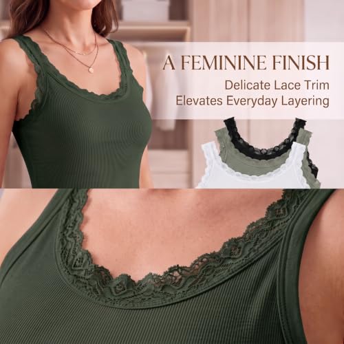 Image of Lasnten 4 Pcs Women's Lace Cami | Ribbed Cami Top Lacework Undershirt Patchwork Tank Lace Trim Cami Lightweight Long Under Tank Tops for Women
