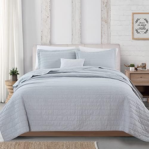 Cotton King Quilt Set with Shams. Grey 