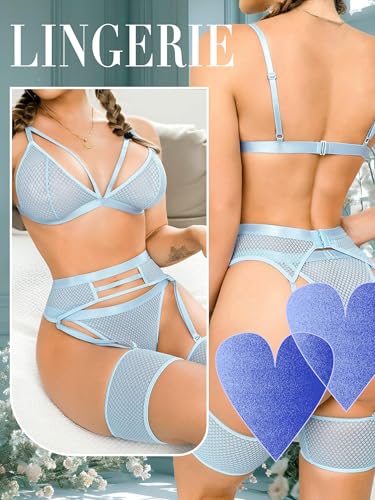 Image of popiv Women's Sexy Lingerie Set with Garter Belt Matching Bra and Panty Lingeries Sets 4 Piece