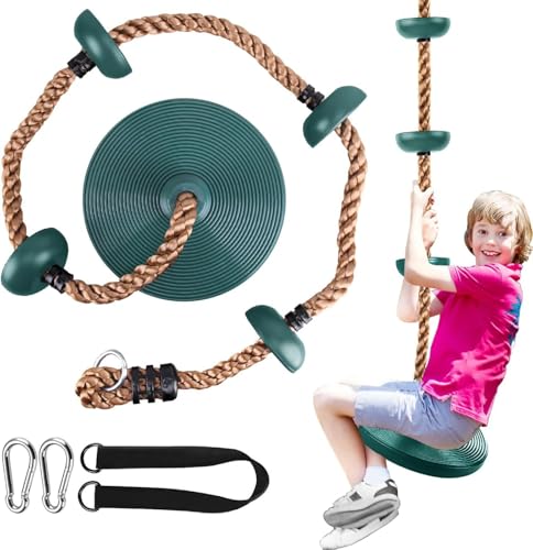 Ausbond Kletterseil-Schaukel, Outdoor-Kinderschaukel mit Sitzplatte verstellbare Seillänge Traglast bis 200 kg für Garten Park Spielplatz (Grün)