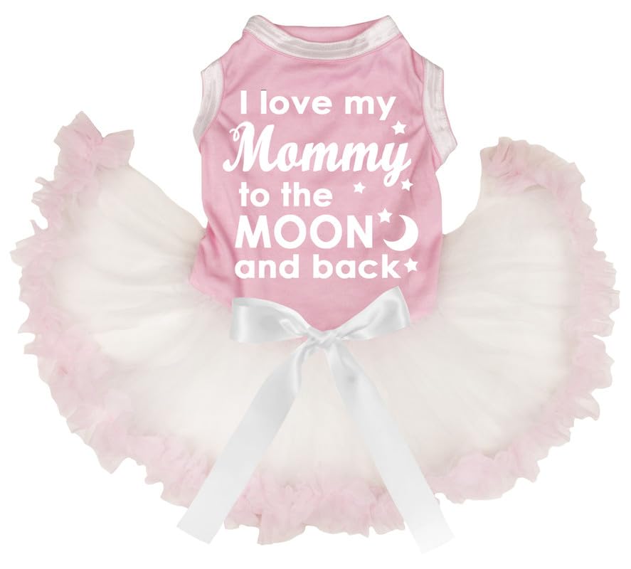 Petitebella I Love My Mommy to The Moon and Back Puppy Dog Dress (Pink/Beige, Large)