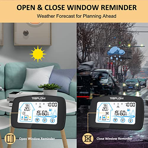 Teplom Weather Station Large Lcd Digital Thermometer Hygrometer Indoor Outdoor Sensor Including Temperature, Humidity, Weather Forecast, Window Reminder Clock #TOP4