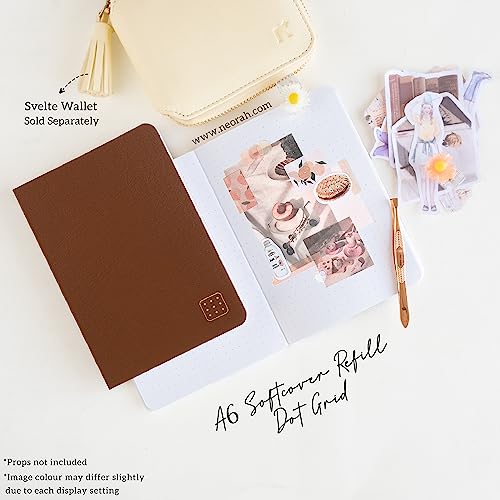 Image of NEORAH -A6 Dotgrid Notebook SOFT COVER Organiser REFILL|Dotted notebook Journal | 110 GSM |160 pages (Size 14.8 cm x 10.5 cm) Planner Journaling Writing Note Taking Diary,Travellers journal- BROWN