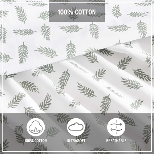 Image of Eddie Bauer - Queen Sheet Set with Fitted Sheet & Pillowcases, 100% Cotton Percale Bedding, Crisp & Cool, Deep Pocket, Laurel Leaves