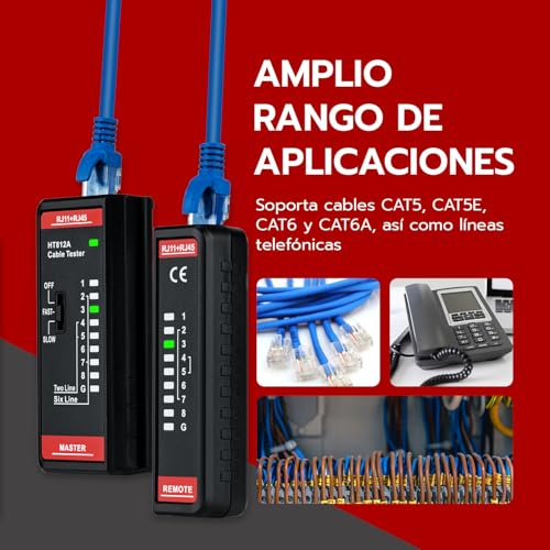Miniatura 6 de Mcbazel Tester Para Cables De Red Rj11 Rj45, Comprobador De Cable De Lan, Comprobador De Cable Telefónico, Cable De Conexión Para Cat6a, Cat6, Cat5e, Cat5