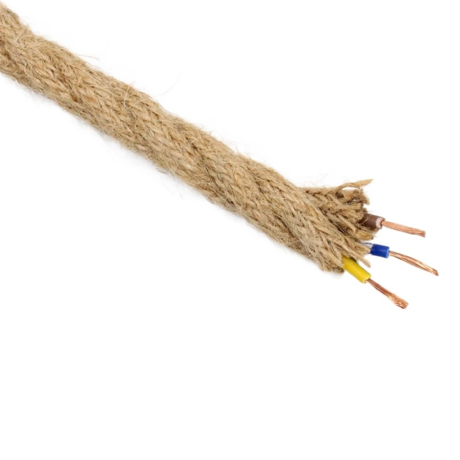 Przedłużacz z drutu miedzianego ocynowanego ， 250 V 2-żyłowy 3-żyłowy skręcany kabel, zabytkowy przewód do lampy z konopnej liny, elastyczny przewód elektryczny z liny jutowej(3 Core,50m)