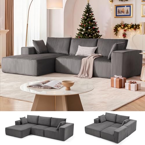 108” Modular Sectional Sofa, Cloud Sectional Couch with Deep Seat, Modern Modular L-Shape Sofa Couch with Chaise,Upholstered Boneless Couches for Living Room Bedroom (Grey, Left Facing Chaise)