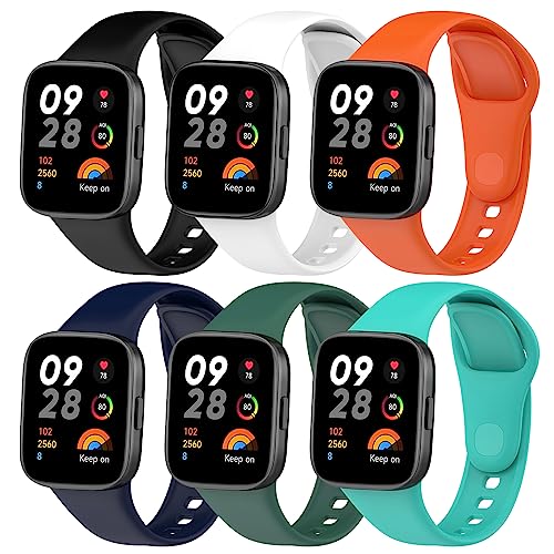 BDIG 6 Pcs Correas Compatible para Xiaomi Redmi Watch 3, Pulsera Xiaomi Watch 3 Colorido Suave Silicona Reloj Recambio Brazalete Impermeable Correa para Redmi Watch 3