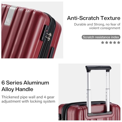 Image of Hanke Expandable Hard Shell Luggage Sets 2 piece Carry on Luggage with Wheels Suitcases Lightweight Checked TSA Luggage Rolling Large Suitcase Travel Luggage Bag Woman Men 20 /29 Inch(Burgundy)