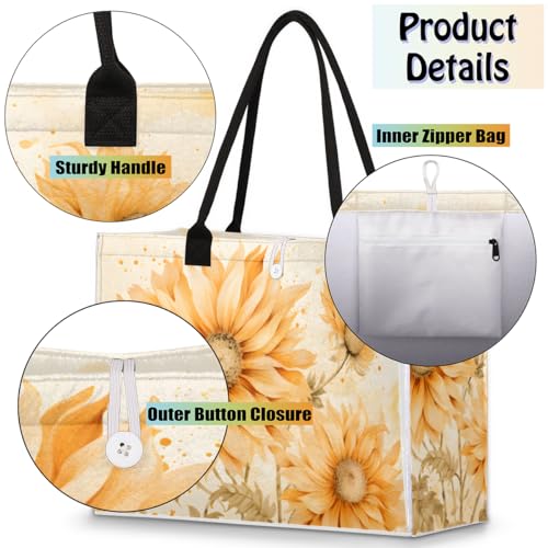 Vintage Sunflower Plant Tote Bag for Women Large Beach Bag Reusable Tote Bags for Work Travel Beach Shopping4