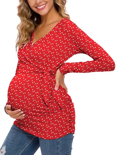 Image of Glampunch Women's Maternity Shirts Short & Long Sleeve Tie Front Wrap Maternity Tops