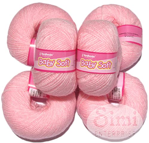 Image of 100% Acrylic Wool Pink (6 pc) Baby-Soft Wool Ball Hand Knitting Wool /Art Craft Soft Fingering Crochet Hook Yarn, Needle Knitting Yarn Threa E FMB