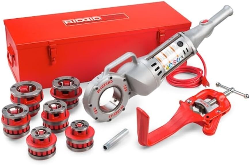 45178 700 Hand-Held Power Drive Pipe Threading Machine with 1/2-Inch to 2-Inch Die Heads, Support Arm and Carry Case