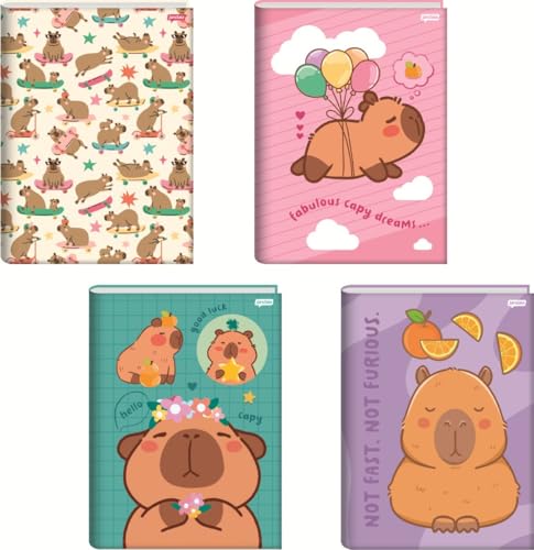Kit de Cadernos Brochura, Jandaia, 1/4, Capa Dura, Capyvibes, 80 Folhas, Pacote com 5