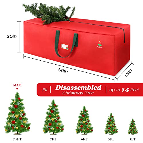 Christmas Tree Storage Bag, 7.5Ft Artificial Christmas Tree Storage Box, Waterproof Xmas Tree Storage Tote, 600D Oxford Material With Durable Handles & Zipper, Protects From Moisture & Dust ( Red ) #TOP3