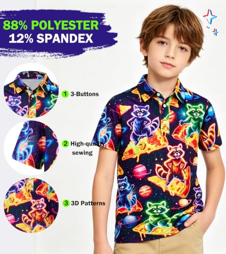Cozople Boys Collared Polo Shirt, Raccoon Pizza Print - image 4