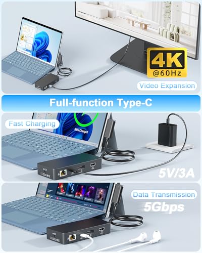 Image of Docking Stations for Surface HDMI+DP+USB-C Triple Displays, 12 in 1 Surface Dock with 120W Power Adapter for Surface Pro 12 /11 /10 /9 /8 /X /7 /6 /5 /4 /3, Surface Laptop 7 /6 /5 /4 /3 /2 /1, Surface Book /Go