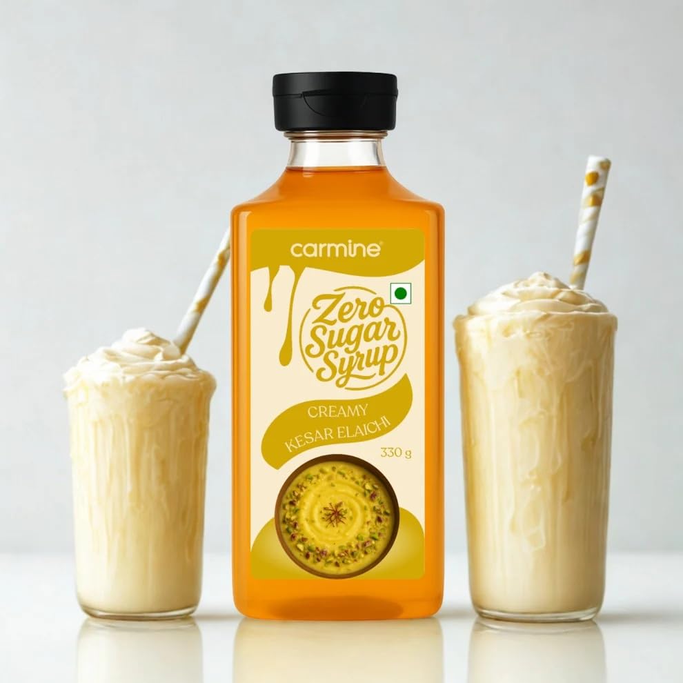 Image of Carmine Zero Sugar Syrups - Combo of 5 Syrups (French Vanilla, Cinnamon Vanilla, Coffee Tiramisu, Rose and Lemon Lime), 60 g each