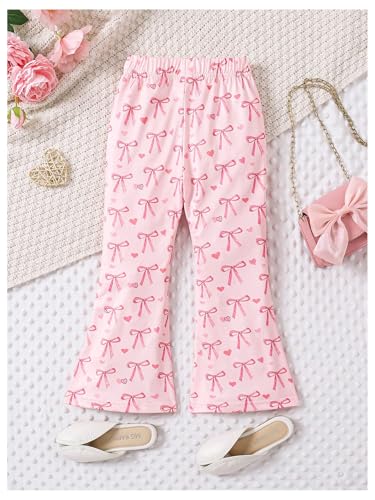 Image of WDIRARA Toddler Girl's Cute Bow Print Flare Pants Elastic Waist Bell Bottoms Trousers