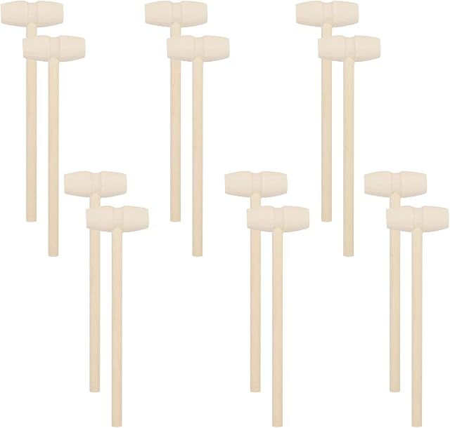 BHAHAI 12 PCS Mini Wooden Hammer, Wooden Crab Mallets Chocolate Hammer Seafood Hammer Kids Hammer Mini Wooden Mallet Toy Lobster Mallet Shellfish Hammers Small Wooden Hammer for Chocolate