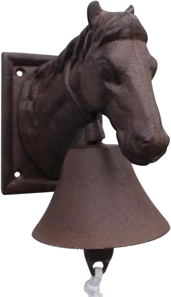 Industrial Style Cast Iron Doorbell-Horse Head Shape, Villa Creative Hand-cranked Wall Bell, Art Bell for Garden and Porch
