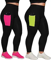 Kit 2 Calças Legging Plus Size com Bolso Lateral, para Academia, Alta Compressão, Cores Sortidas, Nao Fica Transparente (BR, Numérico, 50, Plus Size, Regular, 50, Sortidas)
