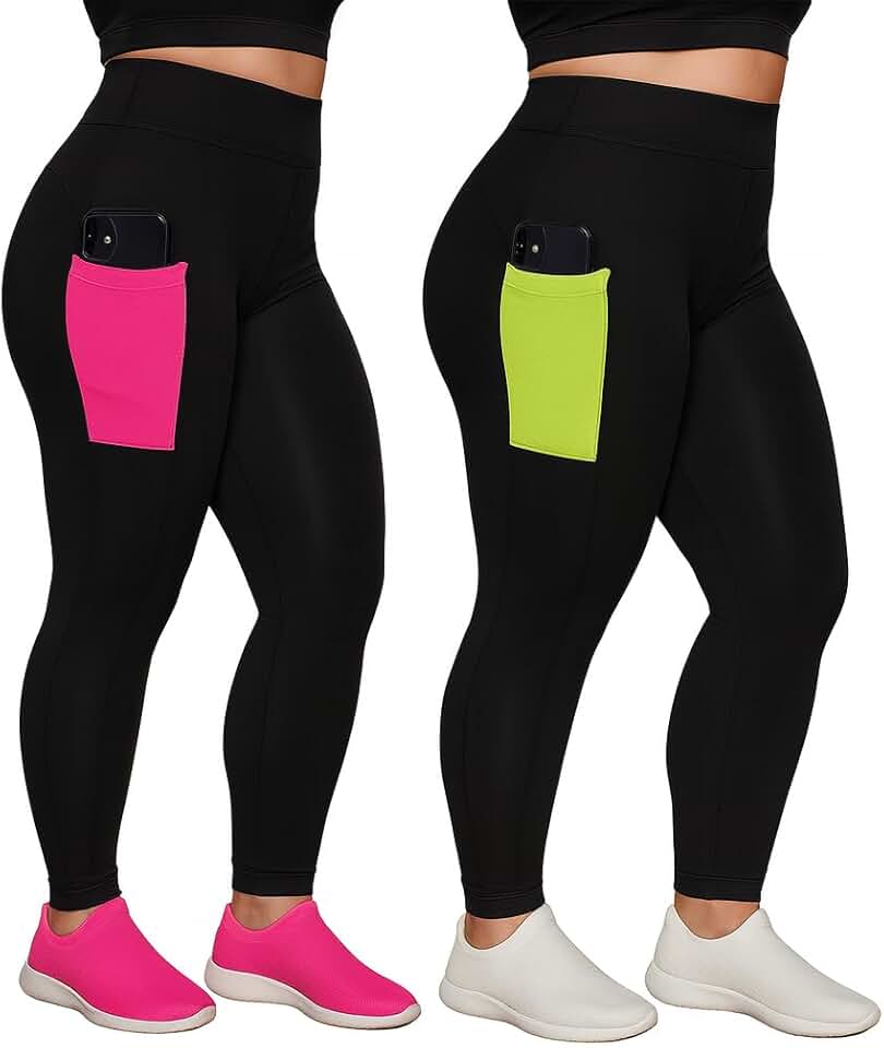 Kit 2 Calças Legging Plus Size com Bolso Lateral, para Academia, Alta Compressão, Cores Sortidas, Nao Fica Transparente (BR, Numérico, 50, Plus Size, Regular, 50, Sortidas)