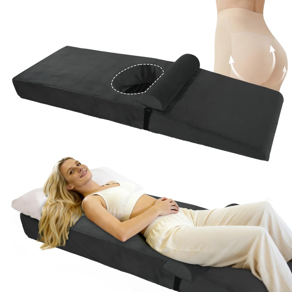 bbl mattress with hole after surgery for sleeping, high density foam bbl bed & brazilian butt lift recovery pillow, removable cover, post-surgery mattress for buttocks recovery (black, 67x22x6.4 in)