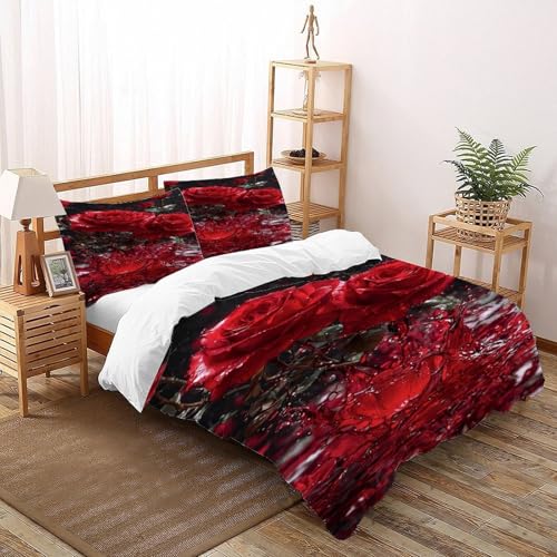 Housse de couette rose 220x240 cm en microfibre avec ses 2 taies d'oreiller - 3