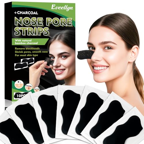 Eveellyn Mitesserentferner Stripes Natürliche Bambuskohle Mitesser Strips Zum Entfernen von Mitessern und Zum Freimachen verstopfter Poren Für Männer und Frauen 10 Stück