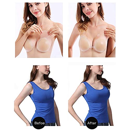 Xshnuo Adhesive Bra Invisible Strapless Backless Silicone Sticky Push Up Lifting Bras For Women With Nipple Covers (As1, Alpha, X_L, Regular, Regular) Clear #TOP3