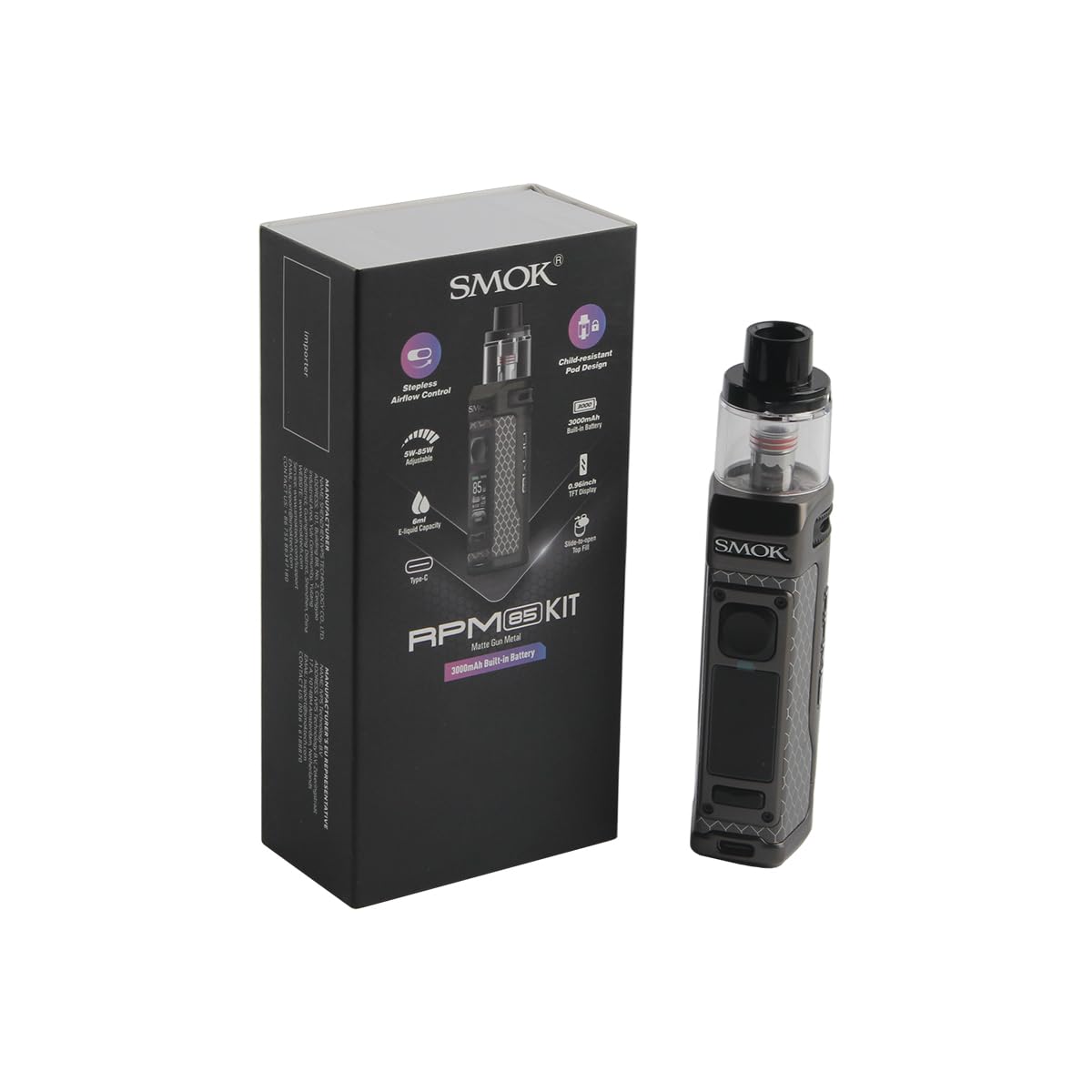 Smok RPM 85 Kit 6ml P0d 85W Dispositif de vape Batterie intgre de 3000  mAh Systme