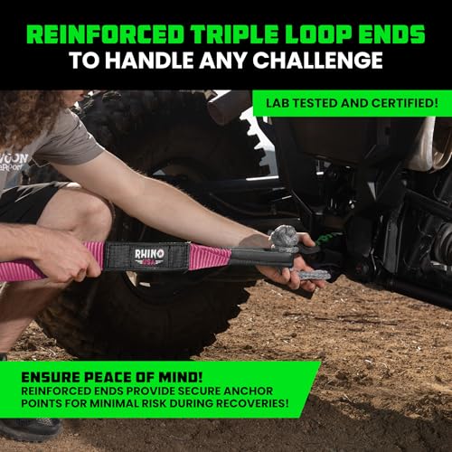 Image of Rhino USA Recovery Tow Strap (2 inch x 20') - 20,024lb Break Strength - Emergency Recovery Strap Tow Rope for UTV, ATV & More - Heavy Duty Towing Strap for Offroad 4x4 Use - Compatible with RZR and Can-Am