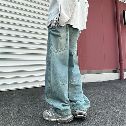 Men Loose Washed Jeans Pocket Trousers Wide Leg Pant Streetwear Drawstring Denim Pants3