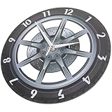 Reloj de pared decorativo: reloj de pared silencioso, fabricado con manecillas y acrílico de calidad; reloj con forma de rueda de coche