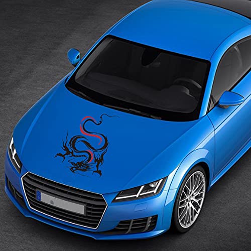Image of Dragon Graphic Car Hood Sticker Self-Adhesive Vinyl Graphics Decals 19.69'' x 14.57'', Black with Red