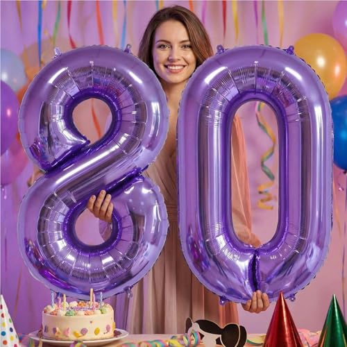 Image of Number Balloons for Birthday Decorations - 40 Inch Large Party Balloons 80, Purple Foil Number Balloons for Boys Girls, Balloons for Party Supplies