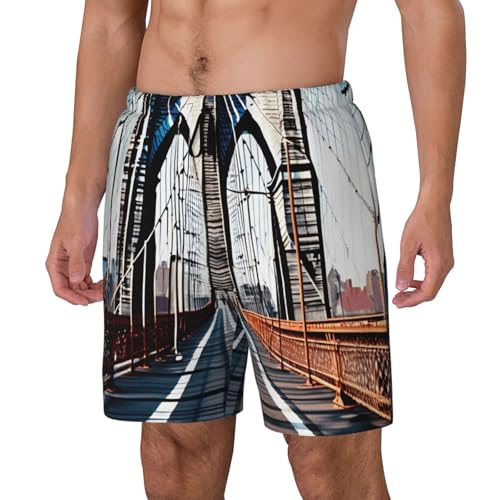 Brooklyn Bridge Print Mens Swim Shorts Trunks Inseam Compression Liner Quick Dry Zipper Pocket Black2