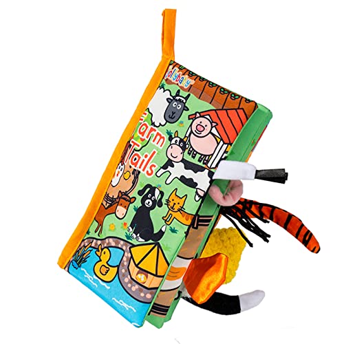 Image of Jollybaby Baby Cloth Books, Touch & Feel Crinkle Soft Books, for Infants Babies, Toddler Early Educational Interactive Stroller Toys, Baby Girl & Boy Gift(Farm Tails)