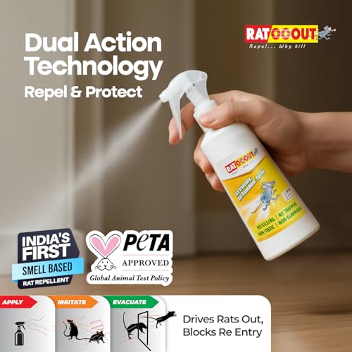 Image of India's 1st Smell Based Rat Repellent Spray, Natural Essential Oils Based Barrier Drives Rats Out & Blocks Re-Entry, Non-Toxic, Kid & Pet Safe for Home, Kitchen, Car Engine, Warehouse, 350ml
