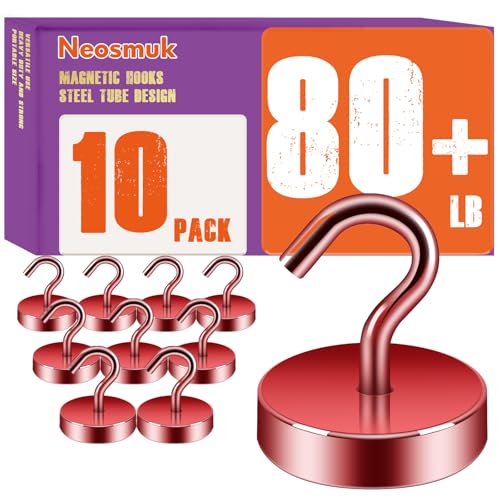 Image of Neosmuk Magnetic Hooks Steel Tube Design for Cruise,80lb+ Red,10 Pack