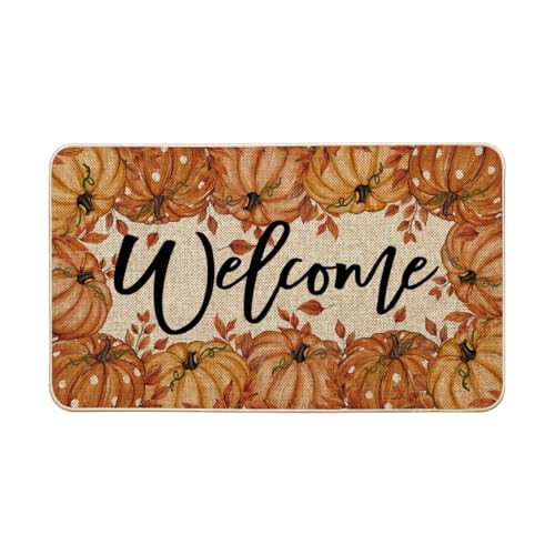 Artoid Mode Orange Pumpkins Maple Leaves Welcome Fall Doormat, Autumn Home Decor...
