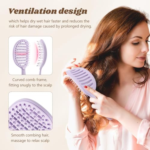 Image of Detangling Hair Brush,Curly & Straight Hair for Women Men,Portable Vented Paddle Brush for Wet Dry & Damaged Hair,Salon & Home Personal Use (Purple)