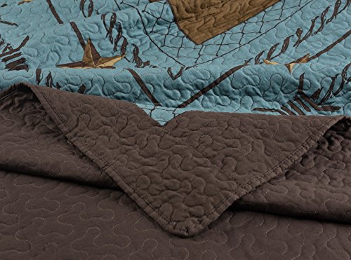 Chezmoi Collection Tucson 3-Piece Pre-Washed Western Star Oversized Bedspread Quilt Set Queen Size (100" X 106"), Cabin Lodge Bedding Coverlet Set, Turquoise #TOP5