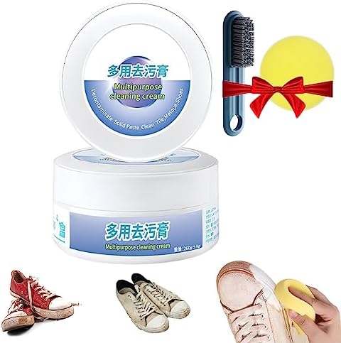2023 New Multi-Functional Cleaning And Stain Removal Cream, Multipurpose Cleaning Cream, White Shoe Cleaning Cream with Sponge, White Shoe Cleaner, No Need To Wash, Decontaminate Solid Paste (*1)
